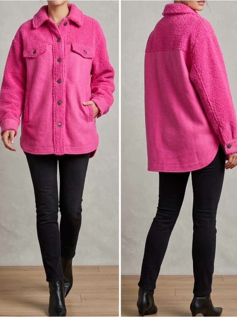 Fleece Shacket Jacket in Bright Pink size M new